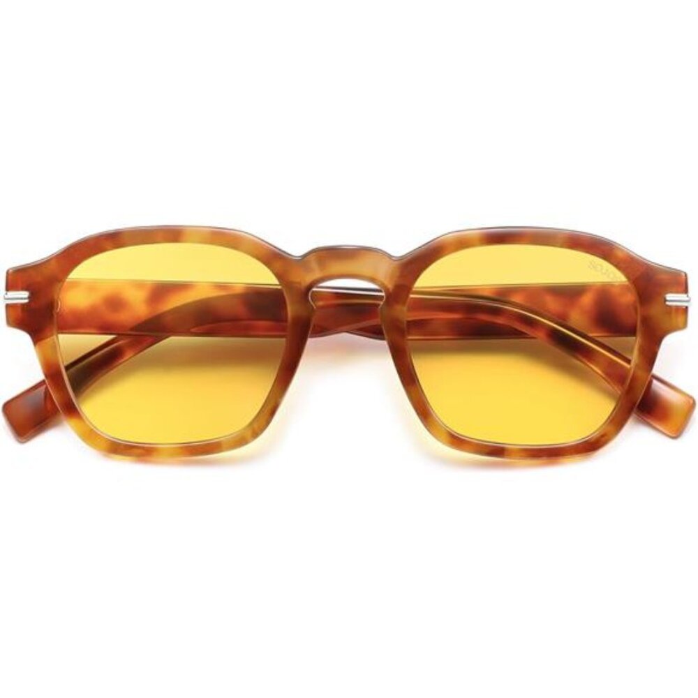 Brown and Yellow Square Sunglasses with Retro Charm